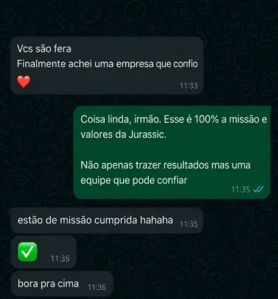 Depoimento de cliente via WhatsApp: Vcs são fera, finalmente achei uma empresa que confio.