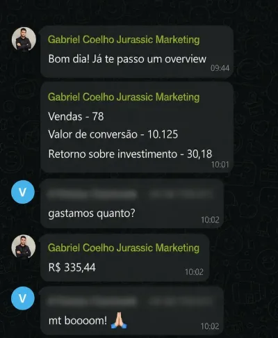Depoimento de cliente via WhatsApp: Atendimentos mudaram muito depois do agente novo, sem falhas, lead chegando praticamente pronto pro comercial.